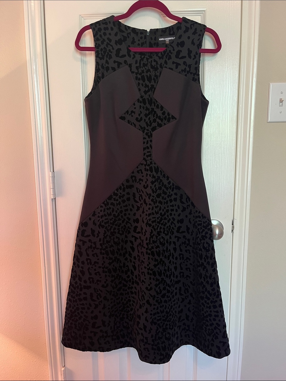 Karl Lagerfeld Velvet Leopard Fit & Flare Dress